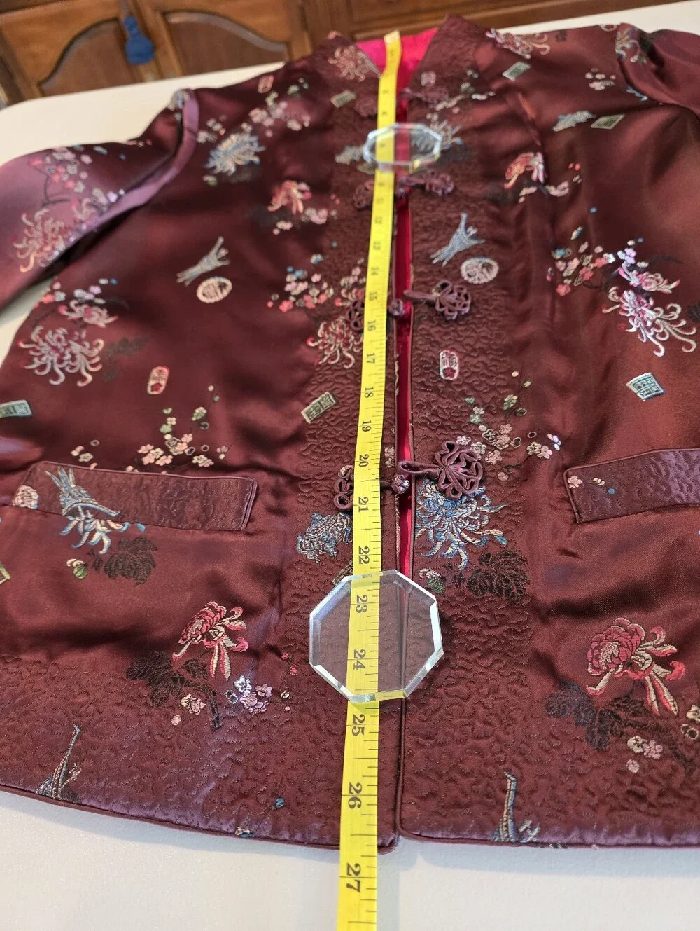 Womans Chinese Reversible Silk Jacket. Chocolate Floral With Reversible Fushia. - Picture 3 of 7